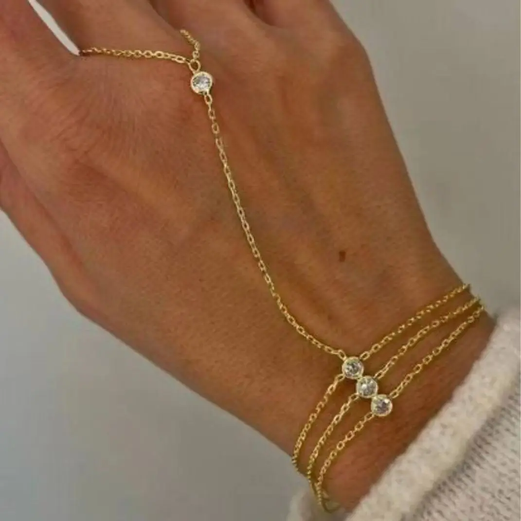Modisches Wasserdichtes Edelstahl-Ring-Armband 18K Vergoldet Individueller Damen-Alltagsschmuck Fingerkette – Detail 1