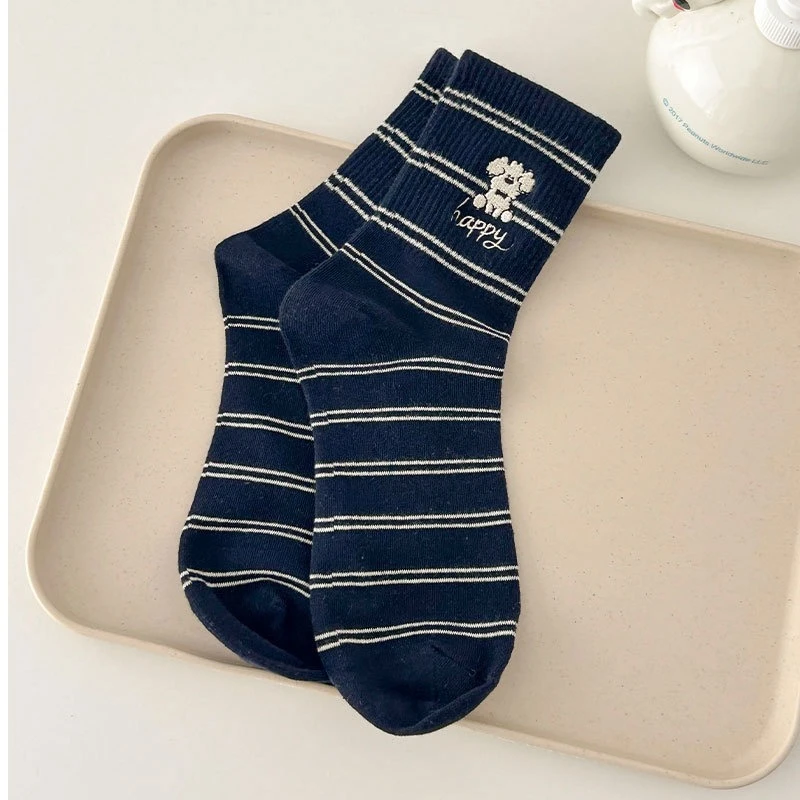 8 أزواج من الجوارب المطرزة للكلاب الصغيرة اللطيفة للنساء لفصل الربيع والخريف، جوارب أنبوبية طويلة مريحة وبسيطة #4