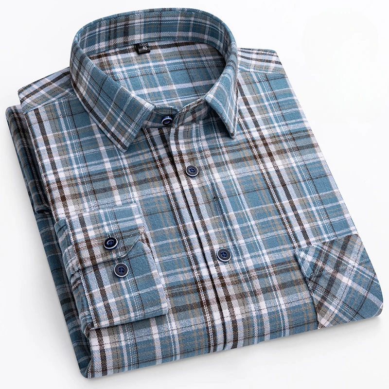 New in shirt plus size 14XL 100%cotton brushed long sleeve shirts for man slim fit formal plain shirt plaid soft elegant clothes