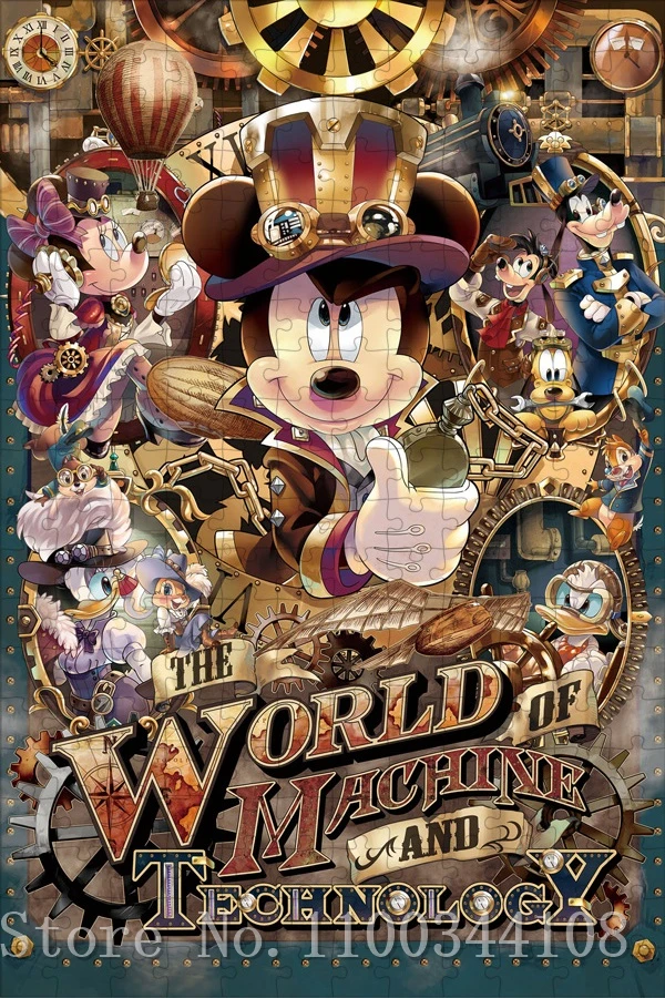 Steampunk Mickey Mouse Jigsaw Puzzles 300/500/1000 Pieces Disney Fan Art Puzzles for Adults Decompressing Assemble Game Toys