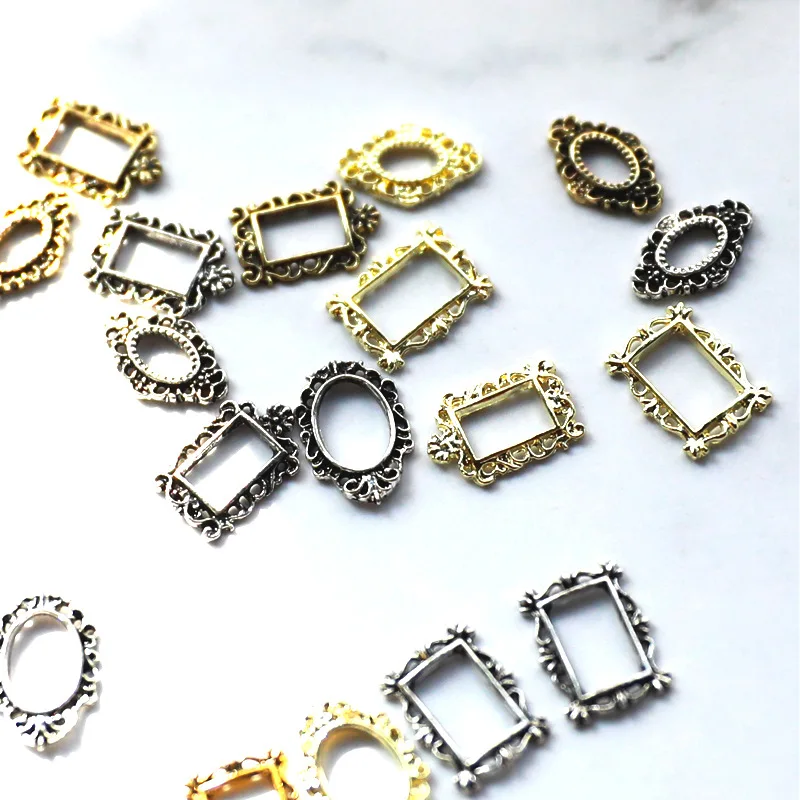 20Pcs Vintage Nail Art Frames Four Colors Multi-Shapes Retro Alloy Nail Designs Charms Large Gem Stones For Nail Supplies 2025