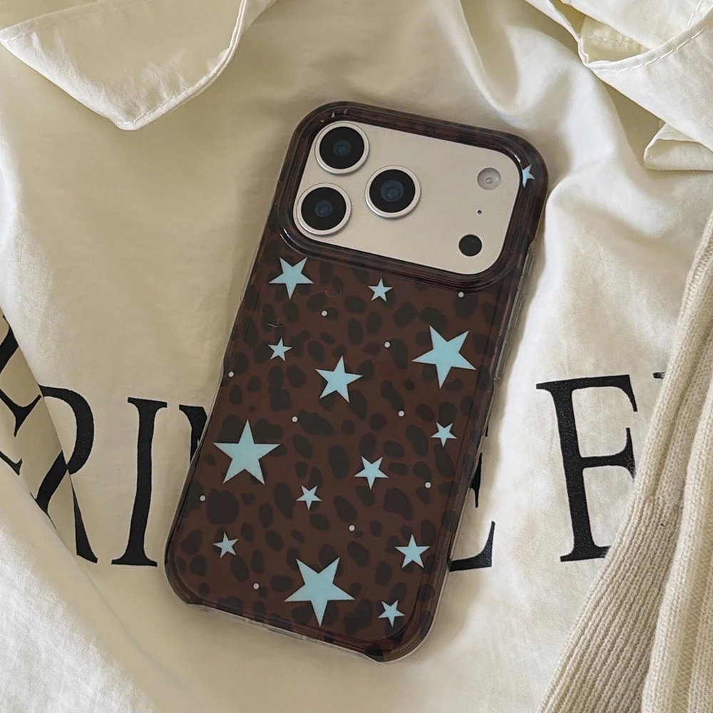 

Luxury Leopard Pattern Five-pointed Stars Printed Phone Case for IPhone 16 15 14 17 Pro Max Air 13 Shockproof Protective Cover