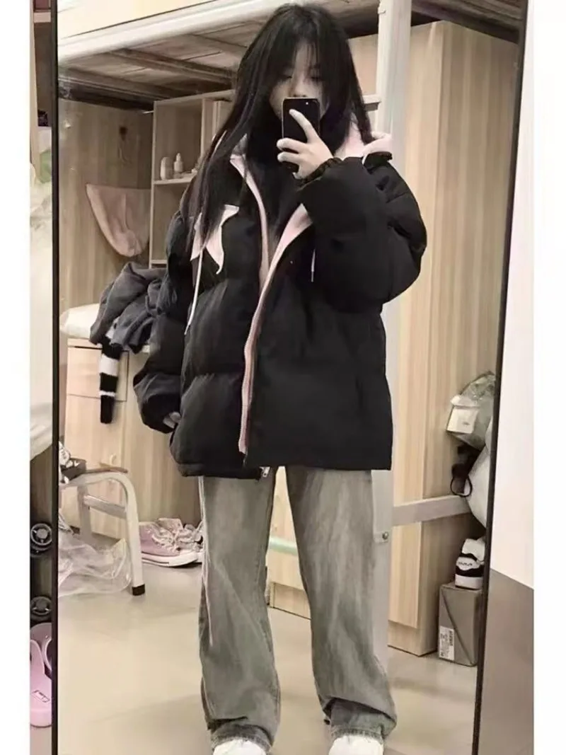 겨울 별무늬 다운 재킷 페이크 투피스 후드 패딩 재킷 패셔너블 루즈하고 달콤한 코튼 코트