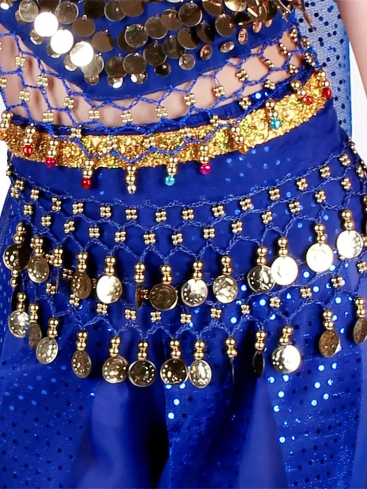 Пояс для танца живота, детская цепочка для танцоров, детский танцевальный набедренный шарф с монетами, индийское платье, аксессуары для танца живота для девочек