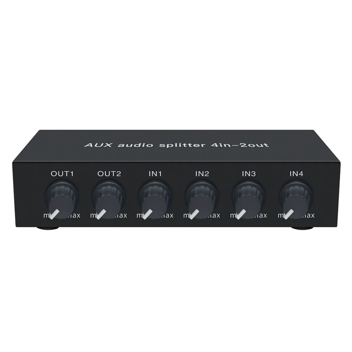 AT59 4 in 2 Out 3.5mm AUX Audio Switch Mixer Splitter Stereo High Fidelity with Op Amp Volume Adjustment,No Switching EU PLUG