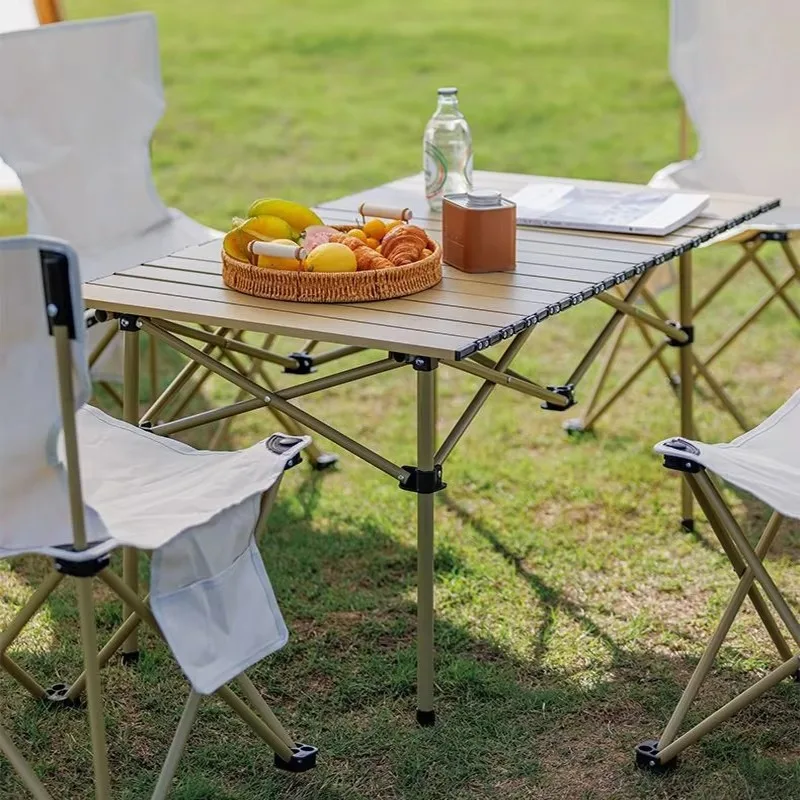 XMSJ Portable Outdoor Folding Roll Table Camping Table Wood Grain Folding Table
