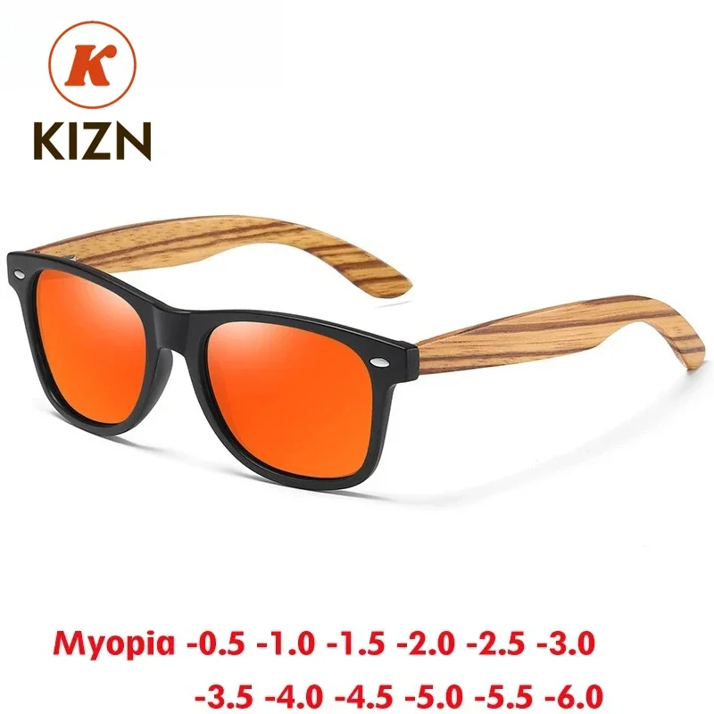 

Спортивные очки KIZN из бамбука для мужчин и женщин, квадратные, с поляризацией, для коррекции зрения, UV400, оптика -0.50 т