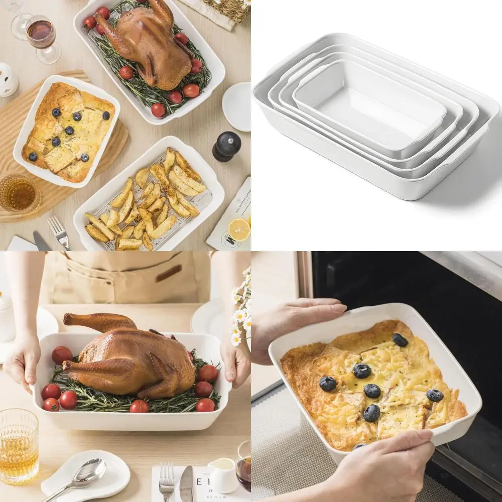 

Oven-Safe Ceramic Casserole Set with Lids, 1.2 to 4.2 Quarts, Microwave Friendly, Kitchen Decor