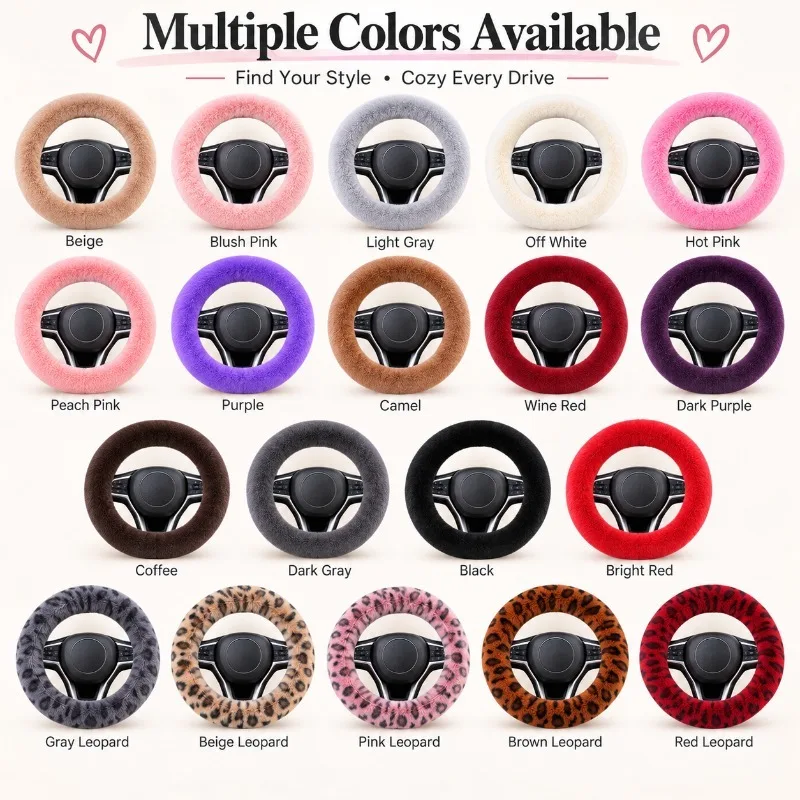 Faux Rabbit Fur Steering Wheel Cover 38cm Winter Warm Soft Plush Non-Slip Universal Car Auto Grip Protector for Most Vehicles