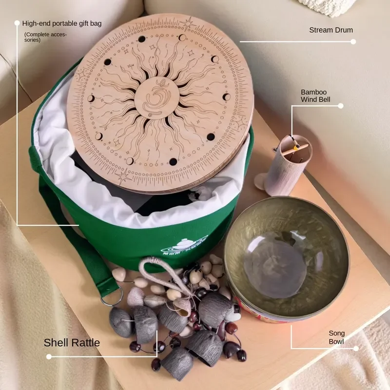 Sound Healing Gift Set, Sonic Bowl, Seed Pod Rattle, Sea Drum, Bamboo Wind Chimes, Meditation Yoga Healing Instrument