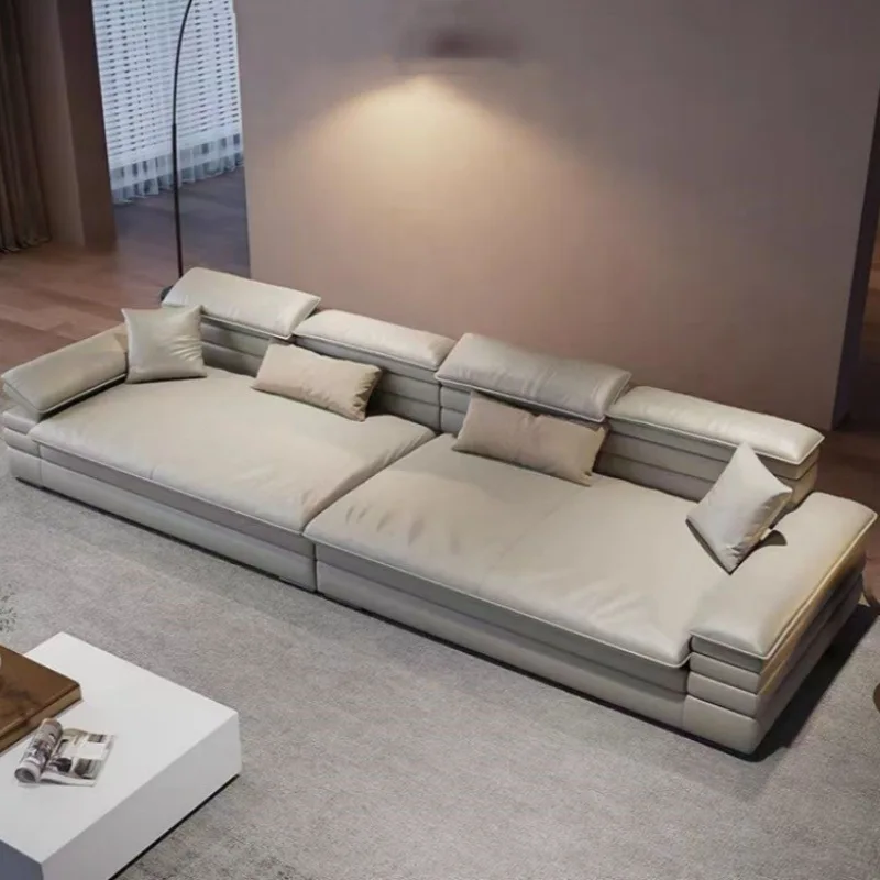 Floor sofa Light luxury modern straight row first layer cowhide sofa