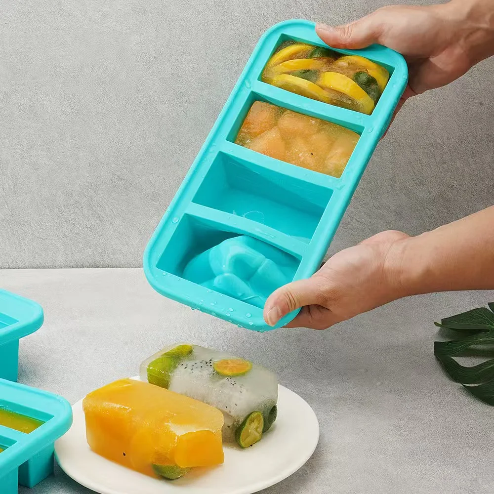 

1PC 2/4/6Grid Silicone Freezer Mold with Lid Refrigerated Food Storage Box Food Box Ice Tray Mold Ice Box Fresh-keeping Box