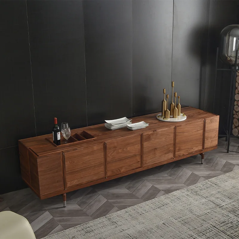 Black walnut solid wood TV cabinet storage living room film and television cabinet