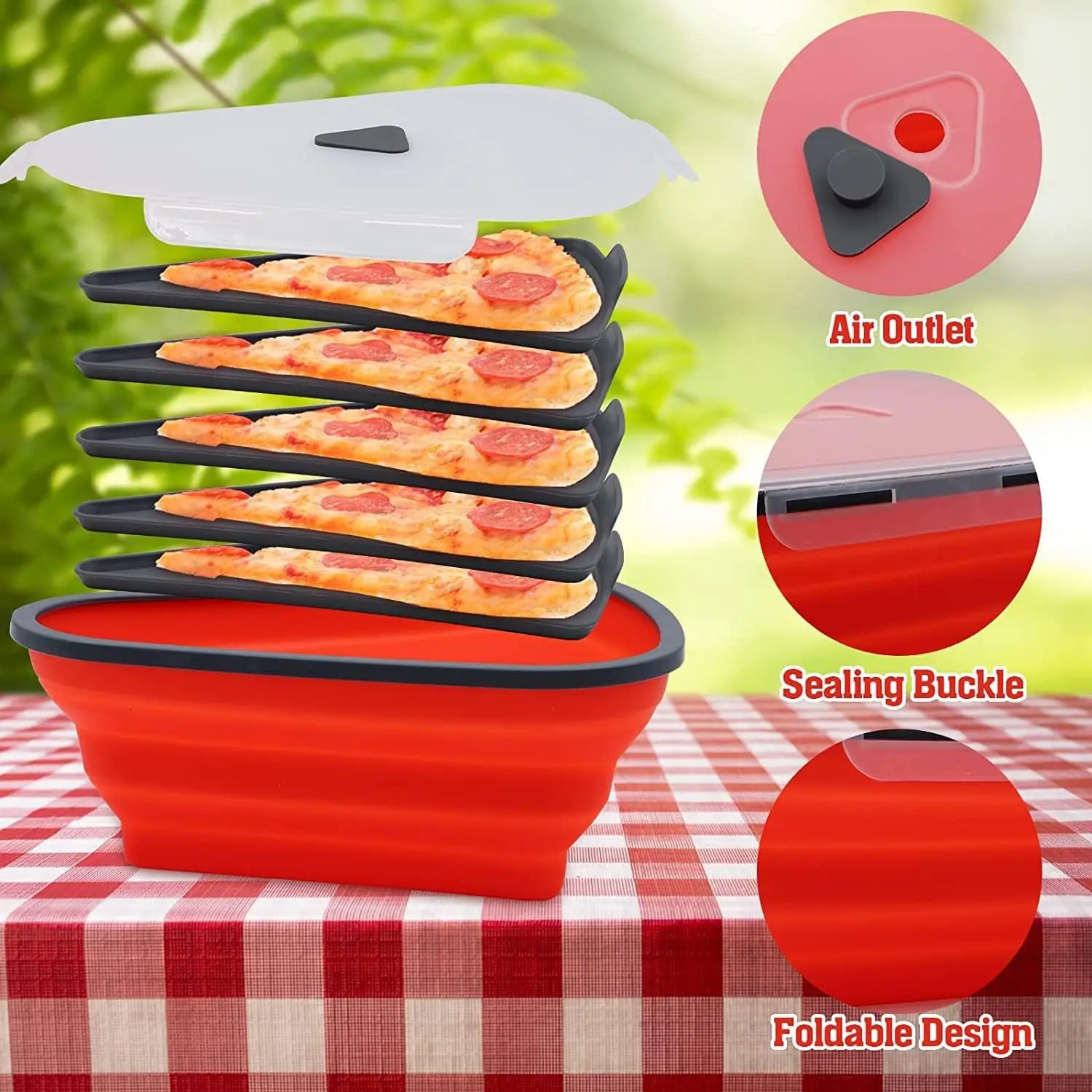 Foldable Silicone Pizza Box Portable Lunch Box Reusable Triangular Pizza Packaging Box Sandwich Boxes Takeaway Boxes