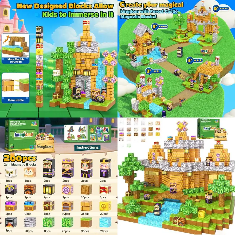 Blocchi magnetici da 200 pezzi - Set di miniera del castello della foresta per bambini 3-12, giocattoli STEM Montessori per i più piccoli