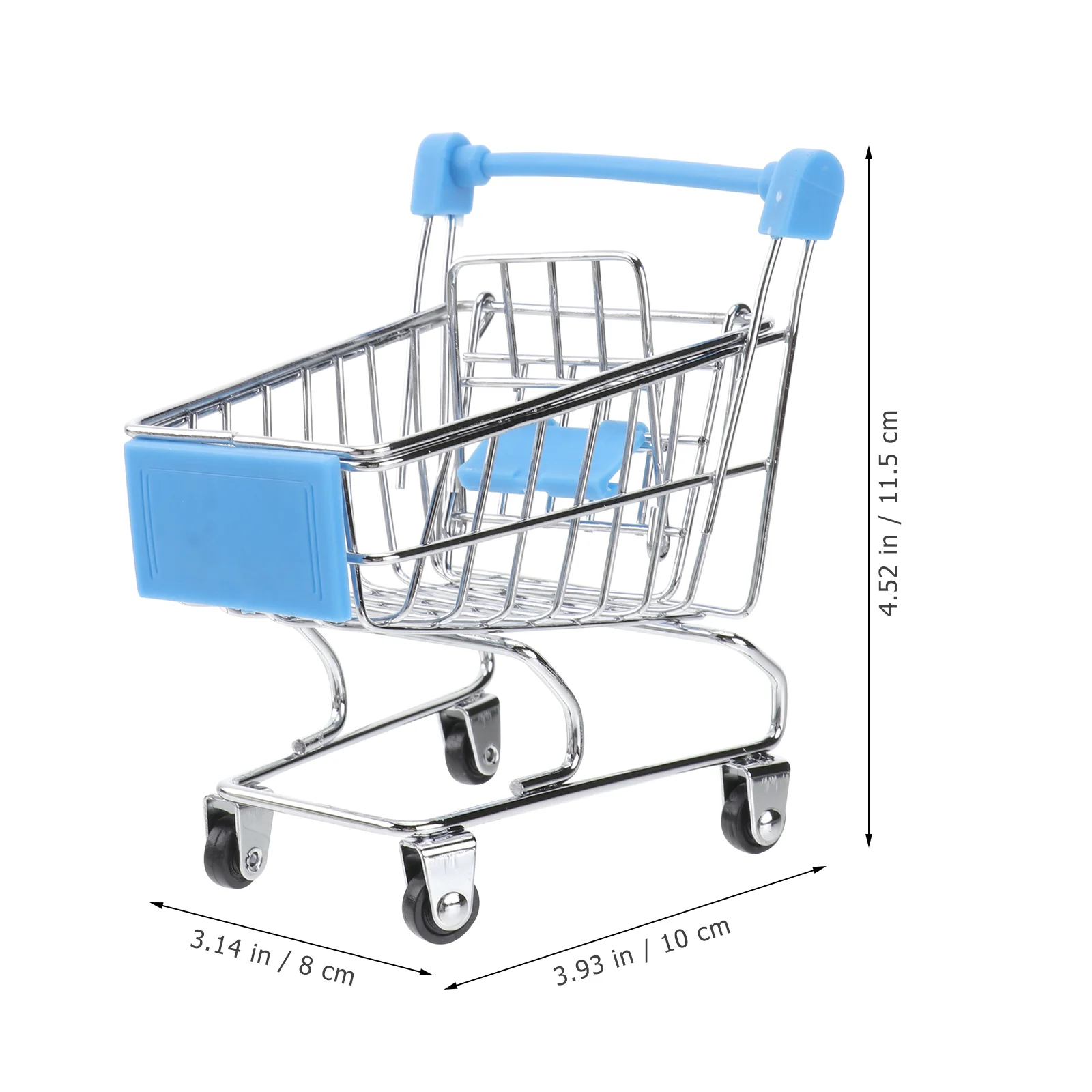 لعبة عربة التسوق ذات العجلات المتدحرجة ذات الذيل الطويل باللون الأزرق السماوي عربة يد معدنية صغيرة من السوبر ماركت