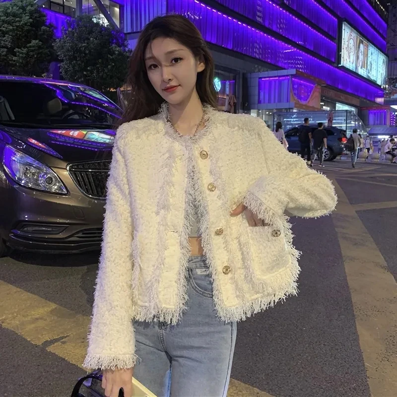 

2025 Spring Autumn New Chic Knitted Sweater Women's Outwear Korean Loose Tassel Knitted Cardigan Coat Tops