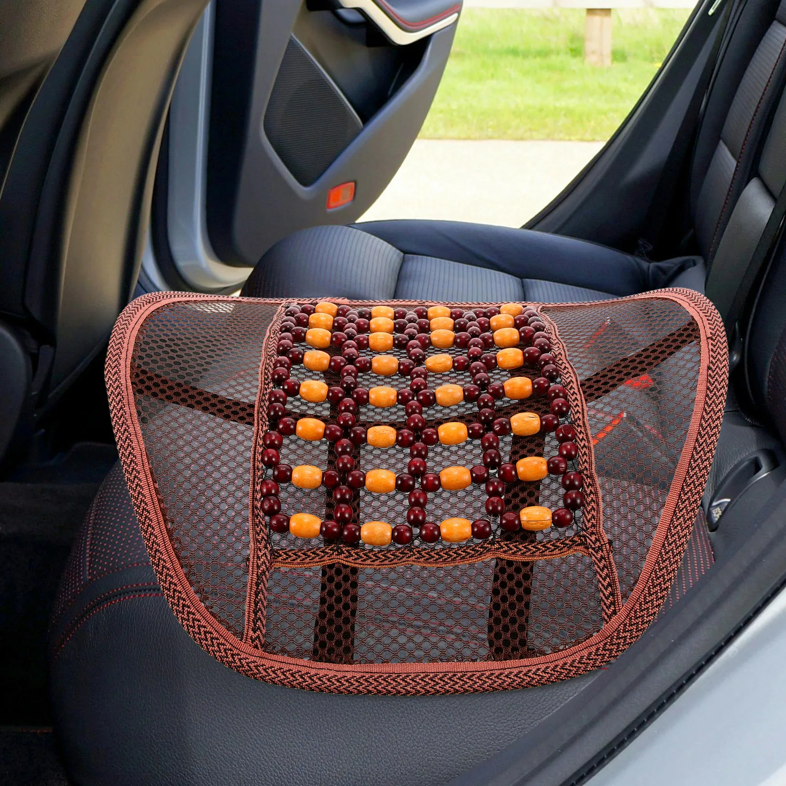 

Seat Cushion Wood Beads Bamboo Slice Pad Breathable Cooling Lumbar Support Back Rest Pillow for Car Office Chair Driving Use Car
