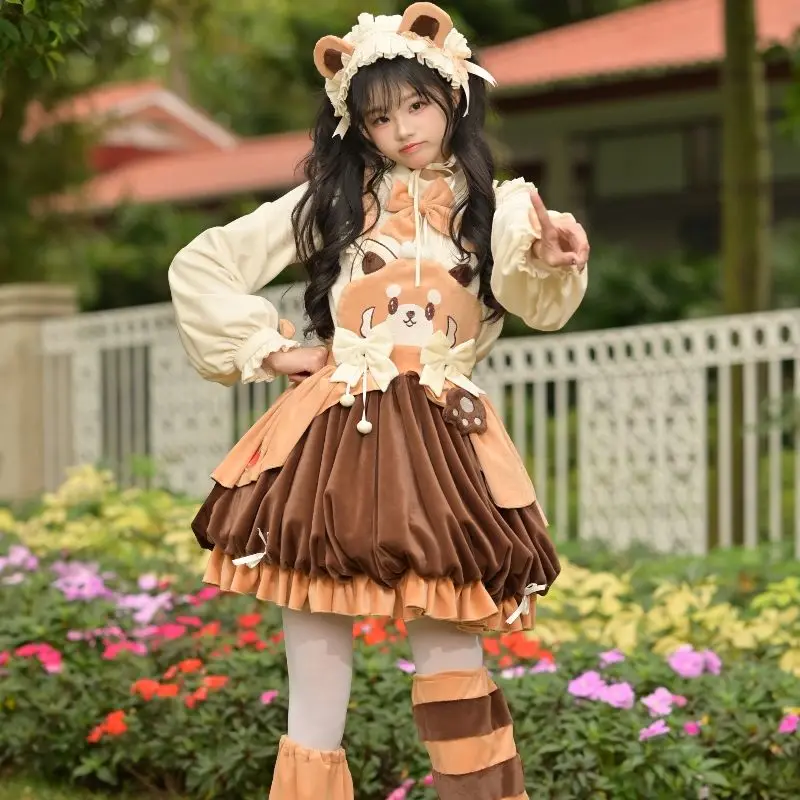 Japan Sweet Lolita Jsk Dress Victorian Women Cartoon Bear Kawaii Sheep Strap Cake Dresses White Shirt Girls Cute Princess Set