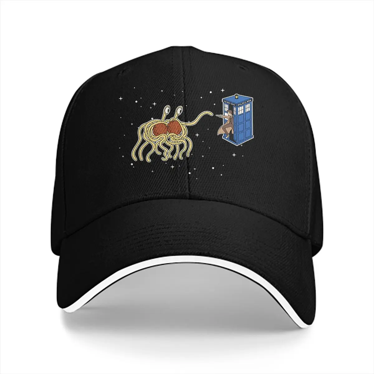 Washed Men's Baseball Cap Wibbly Wobbly Noodley Woodley III Trucker Snapback Caps Dad Hat Flying Spaghetti Monster Golf Hats