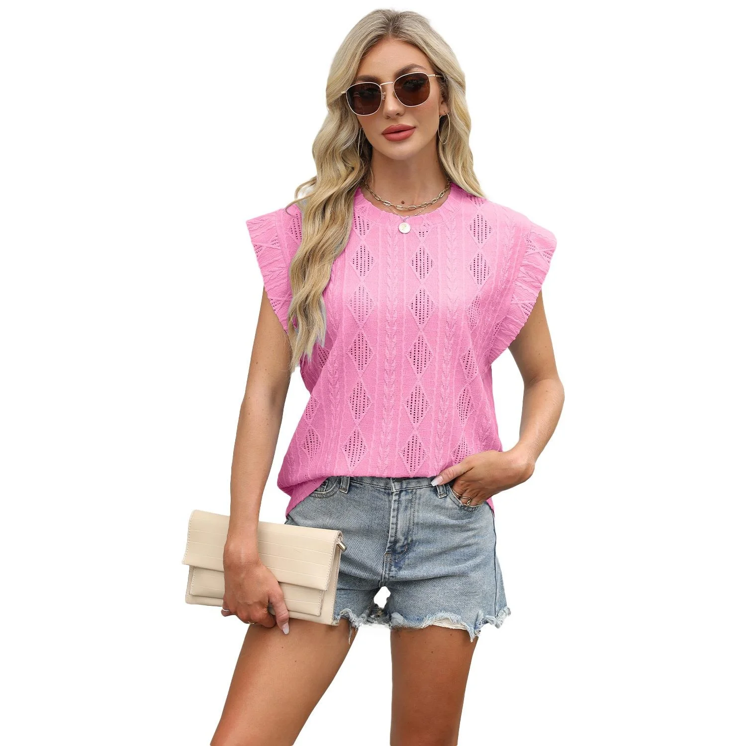 Camiseta Or Sve para mujer, Top, chaleco, tela de poliéster holgada, efecto 3D, patrón de flores, informal, cómodo, primavera y verano