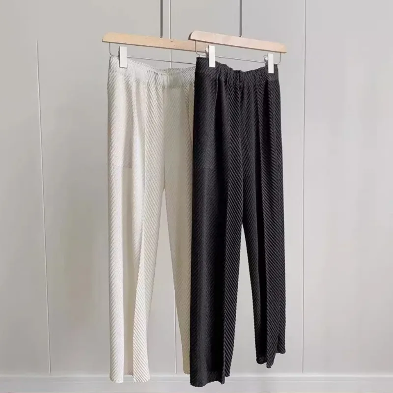 Miyake Pleated Trousers Simple Casual Fashion Elastic Waist Fish Scale Harem Pants Women's Plus Size Comfortable Long Pants