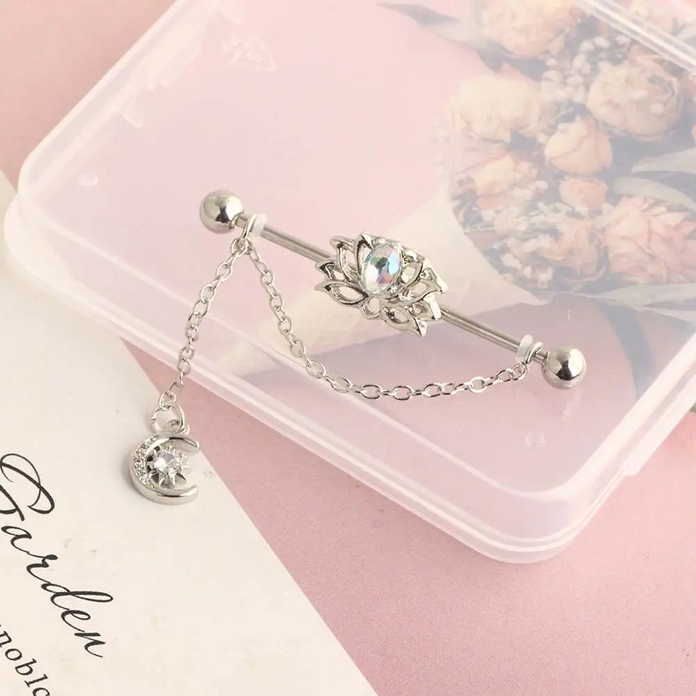 Girls Gift Piercing Jewelry Heart Pendant Long Ear Stud Ear Bone Stud Cartilage Stud Earrings Industrial Barbell Earring
