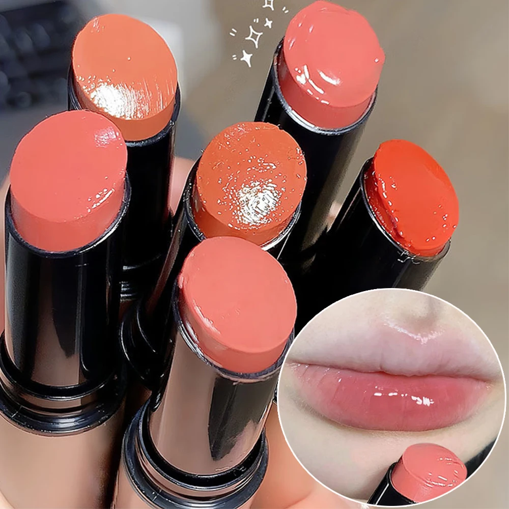 Bálsamo labial geléia natural clara hidratante urso, brilho labial sólido, tonalidade fofa, cuidado labial anti-secagem, maquiagem laranja pêssego, cuidado labial