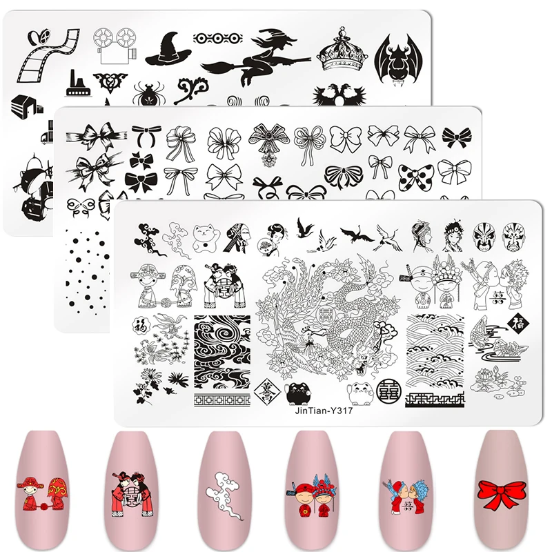 

Halloween Bow Nail Stamping Plates Butterfly Design Floral Flower Leaf Nail Art Stamp Stencil Printing Template Manicure Tool