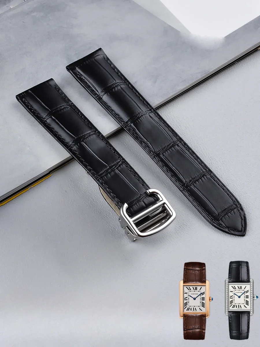 For Cartier Black Brown Watch Strap Men Women Bamboo Knot Pattern 17 18 20 22mm Leather Tank Must London Solo Claire Accessories