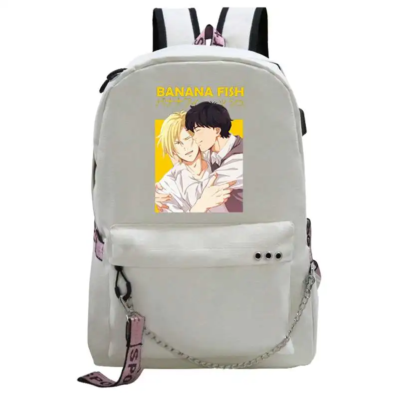 Trendy Women Backpack Cute Banana Fish Anime Design School Bag for Teenager Girls Fashion Rucksack Usb Bag Lady Travel Mochila