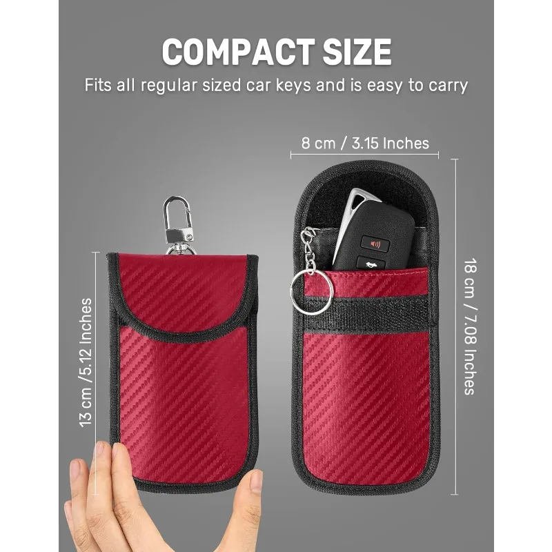2PCS Car Key Signal Blocker Case Faraday Cage Fob Pouch Keyless RFID Blocking Bag Car Accessories(Red) view 6