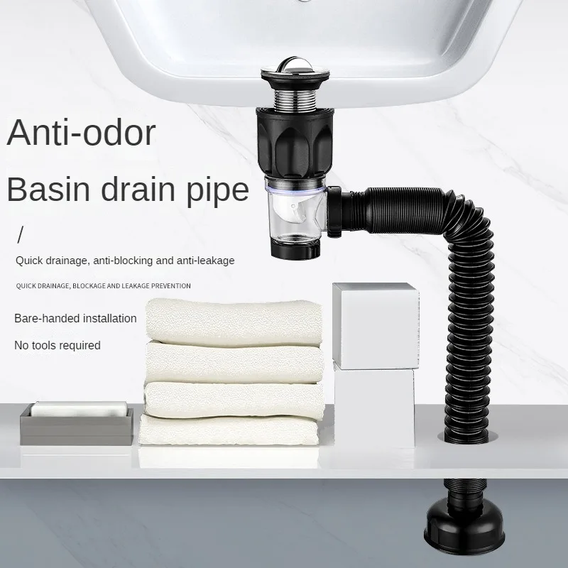 

Flip Top Sink Drain Pipe Set Retractable Deodorant Sewer Drainage Water Hose Wash Basin Drainer Bathroom Kitchen Accessories