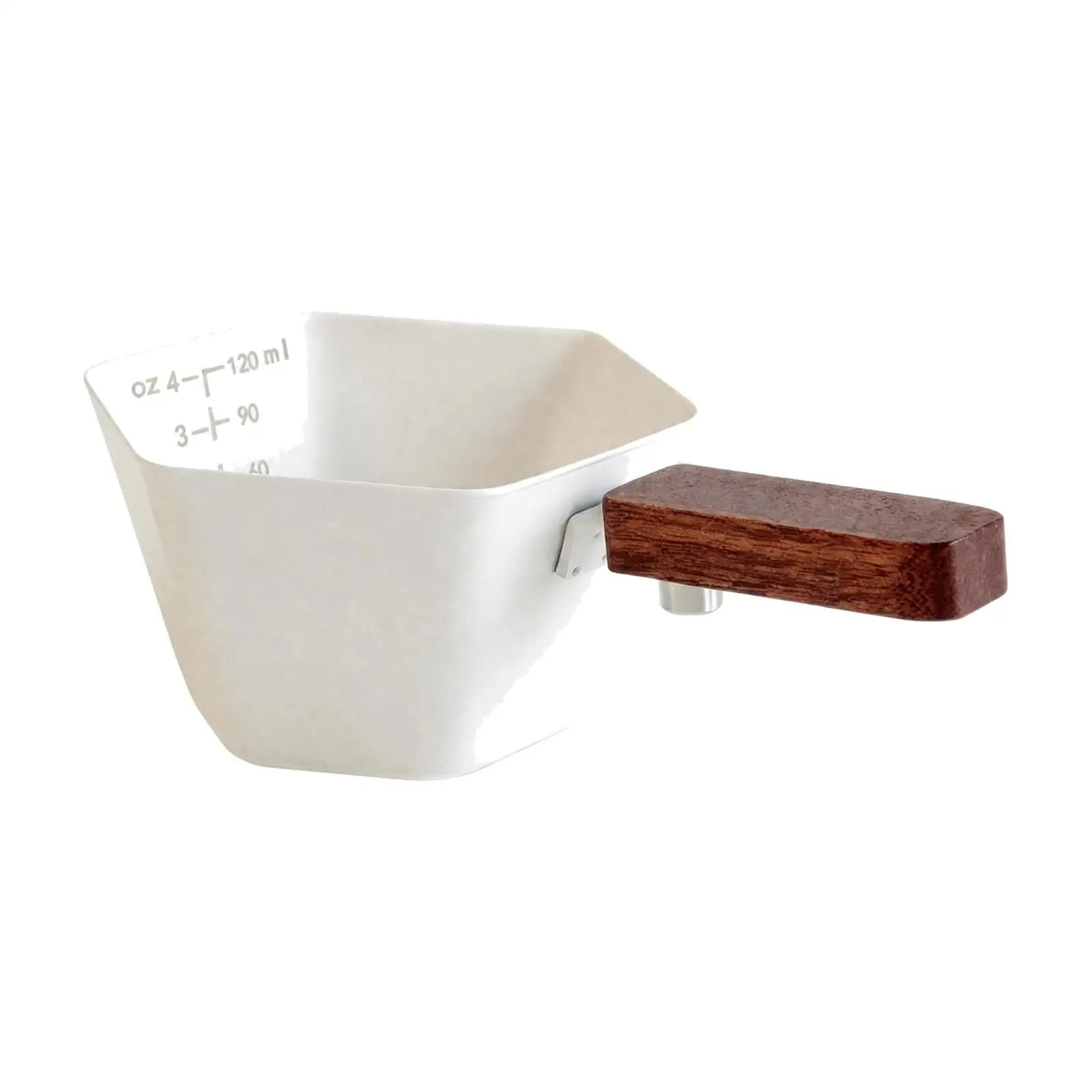 Wood Handle Espresso Measuring Cup Stainless Steel Coffee Extraction Beaker 120ml Visible Markings for Home Barista