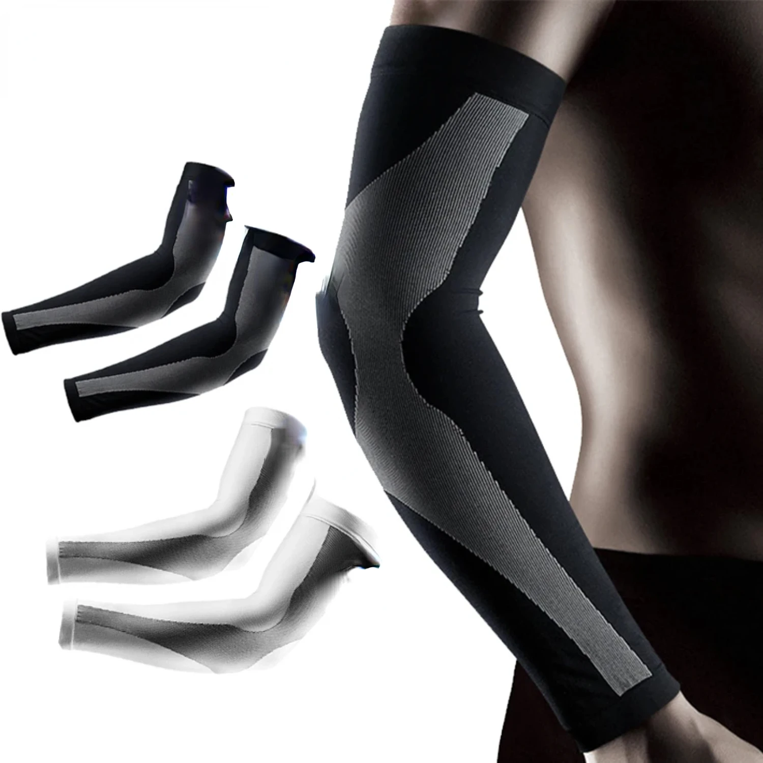 1pair Breathable Arm Compression Sleeve Sun UV Protection Basketball Running Gym Fitness Armguards Sports Compression Elbow Pads