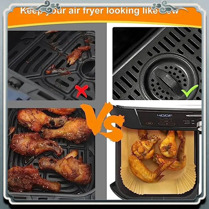 100PCS Air Fryer Liners Rectangle, Air Fryer Liners For Ninja DZ201 DZ401, Air Fryer Baking Paper For Ninja Foodi Dual Top-Rated