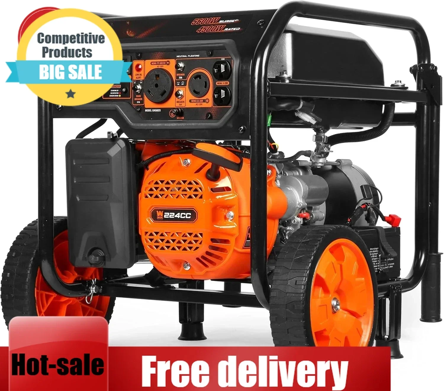 

Home Backup-Curated 5600-Watt Portable Generator, Electric Start, 224cc, Transfer-Switch And RV-Ready With CO Shutdown Sensor (G
