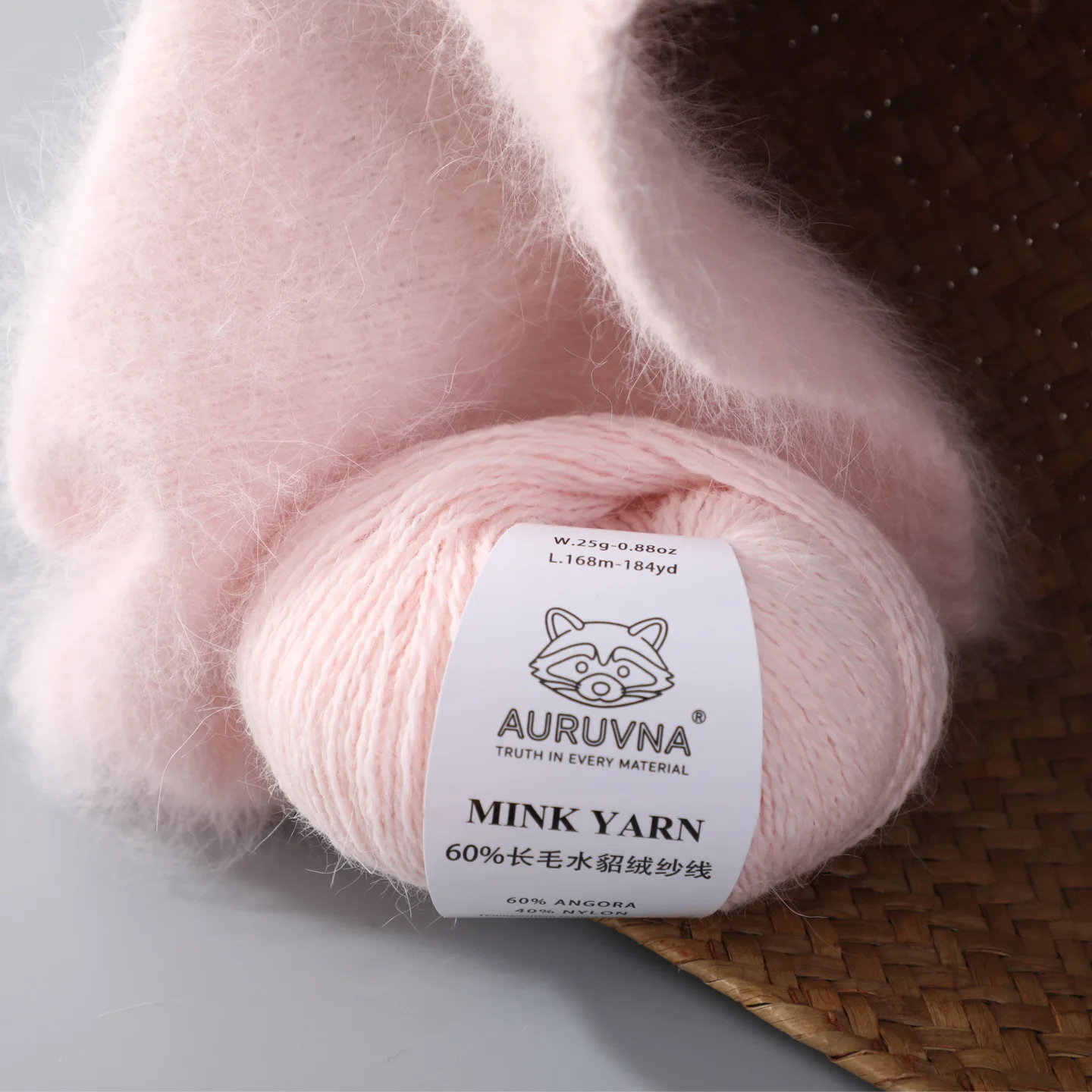 High proportion 60% long hair mink yarn AURUVNA foreign trade hot sale Angola extra thick rabbit hair hand-knitted yarn