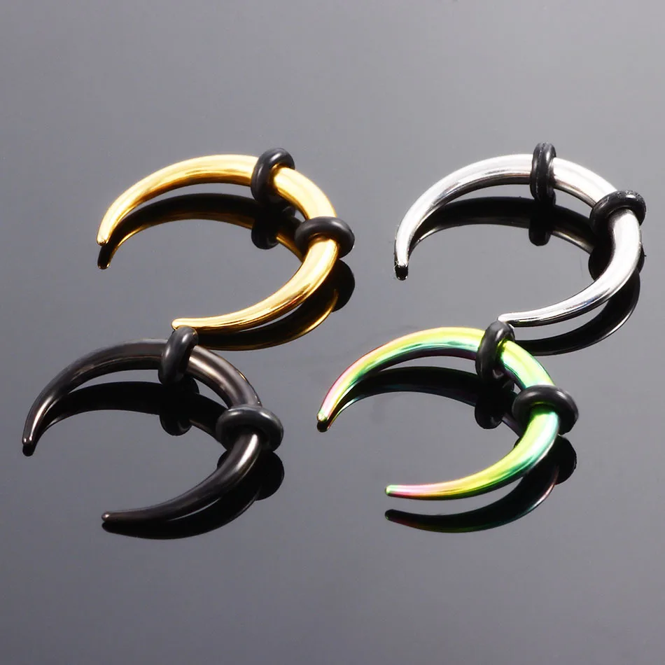 1PC 14/16G Pincher Septum Rings Stainless Steel Stretched Nose Piercing Black Punk Nose Ring Buffalo Horn Body Jewelry