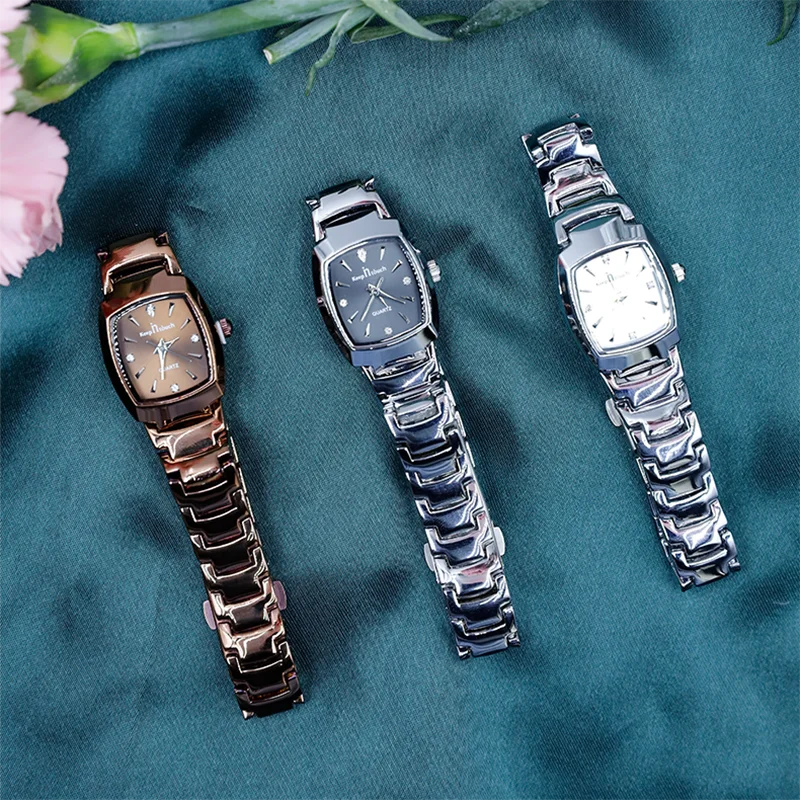 Женские квадратные часы, роскошные водонепроницаемые ремешки из нержавеющей стали, элегантные женские модные маленькие наручные часы
