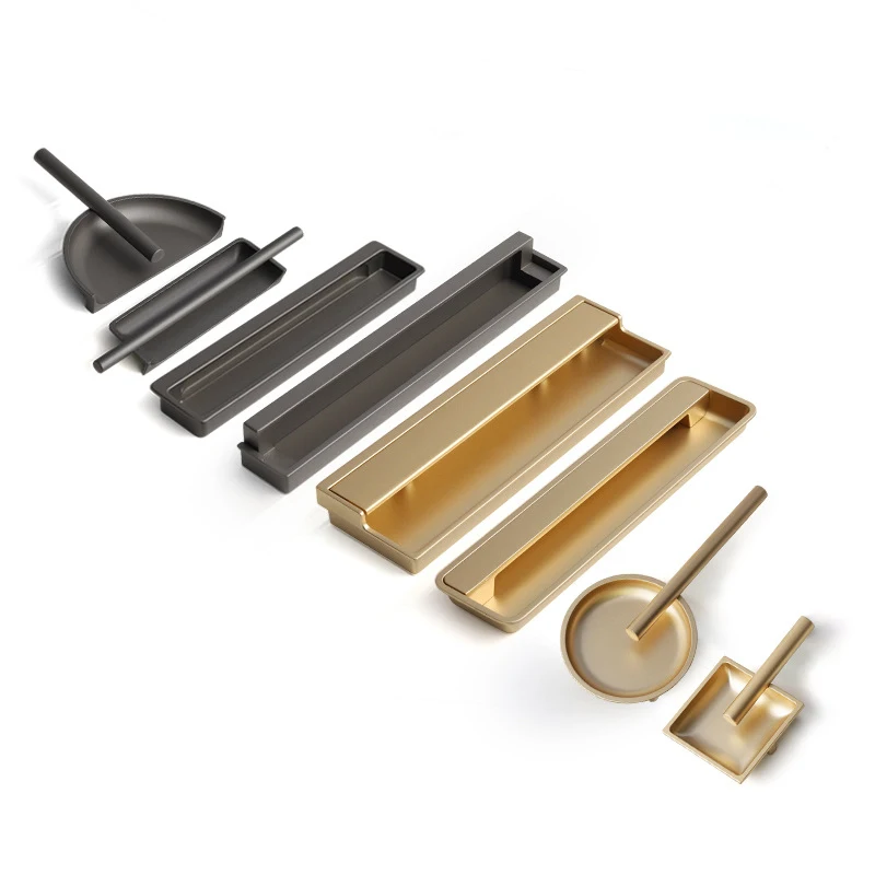 Recessed Invisible Hidden Latch Zinc Alloy Luxury Battery-Type Pull Handles  Grooved Wardrobe Door Drawer Furniture Hardware