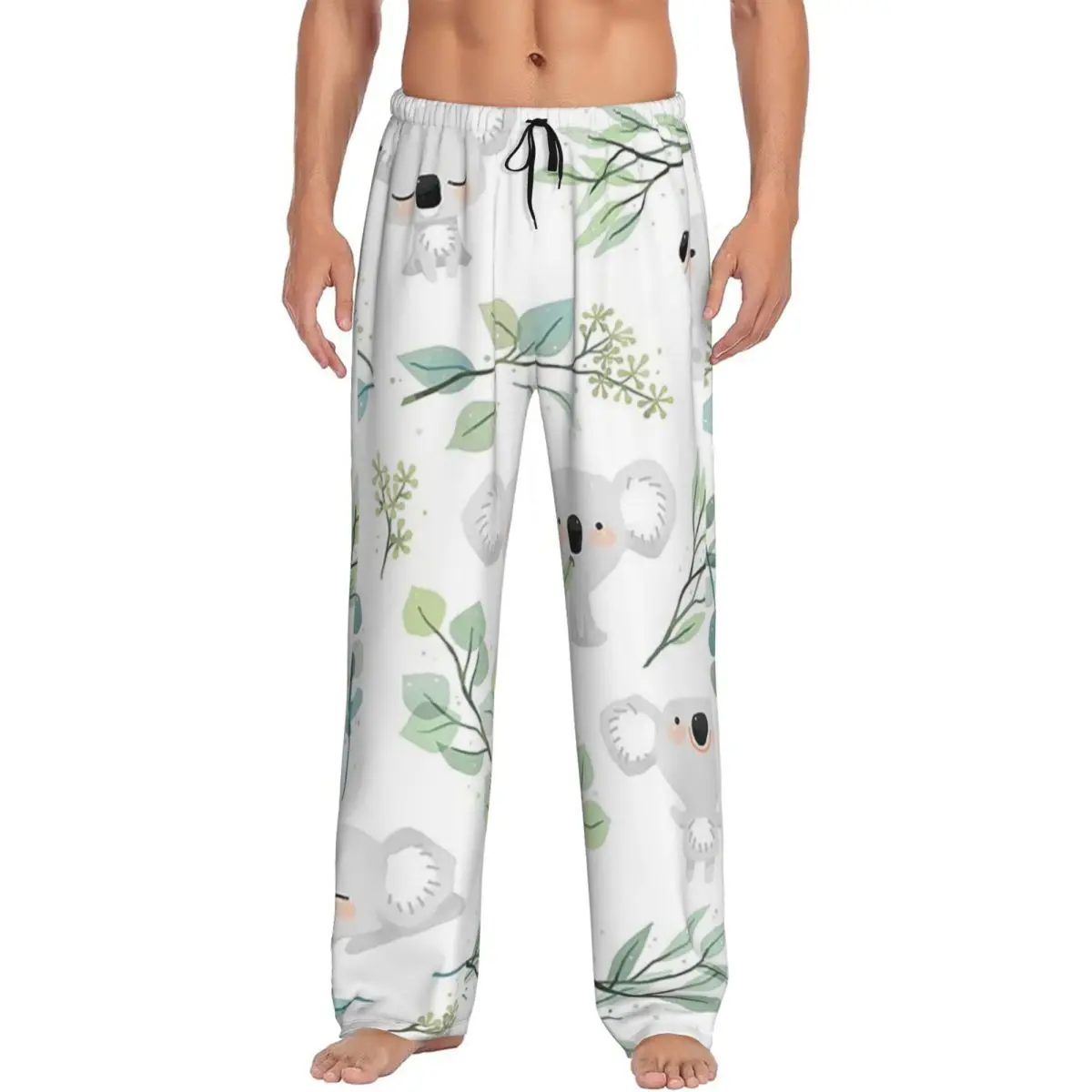 Custom Koala And Eucalyptus Pattern Pajama Pants Men Sleepwear Sleep Lounge Bottoms with Pockets