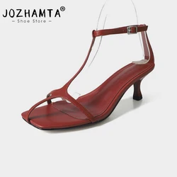 JOZHAMTA Size 34-40 Women Gladiator Sandals Real Leather High Heels Shoes Summer 2025 Ins Fashion Straps Sexy Party Office Lady