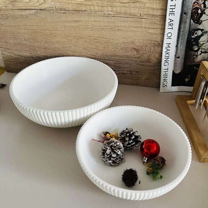 Concrete Storage Bowl Silicone Mold DIY Stripe Round Scented Candle Vessel Flowerpot Resin Molds Handmade Tools Home Decor