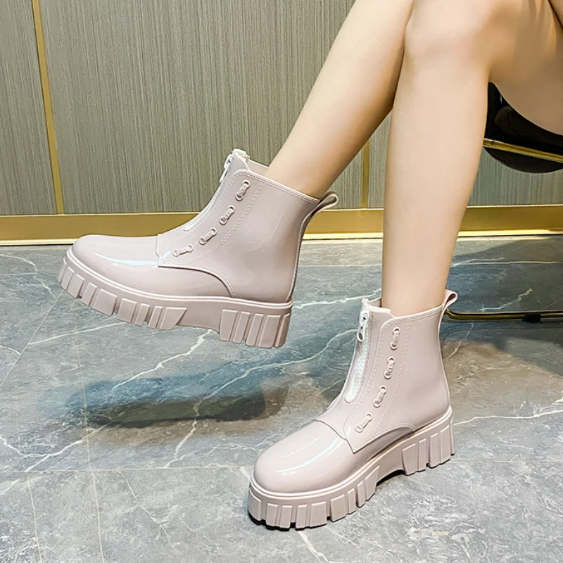 Rain Boots Women Garden Galoshes Comfort Platform Ankle Rubber Boots Female Waterproof Rain Shoes PVC Botas De Lluvia Mujer