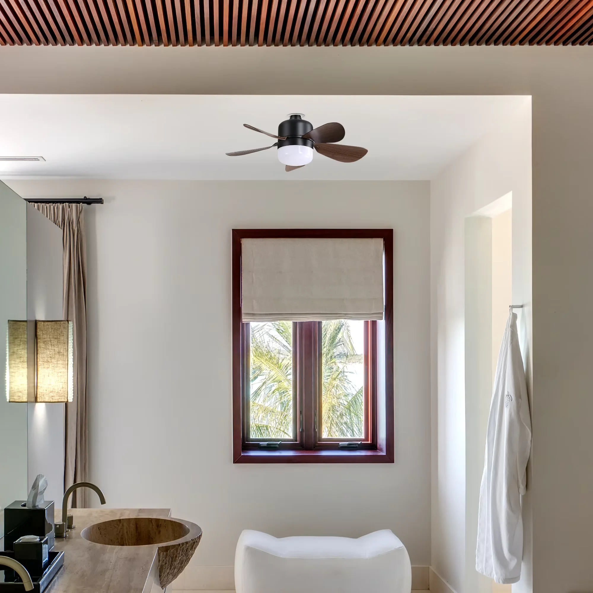 Sofucor moderno ventilador de teto de 16 polegadas com LED DC fechado E27 soquete ventilador de teto luz controle remoto para quartos