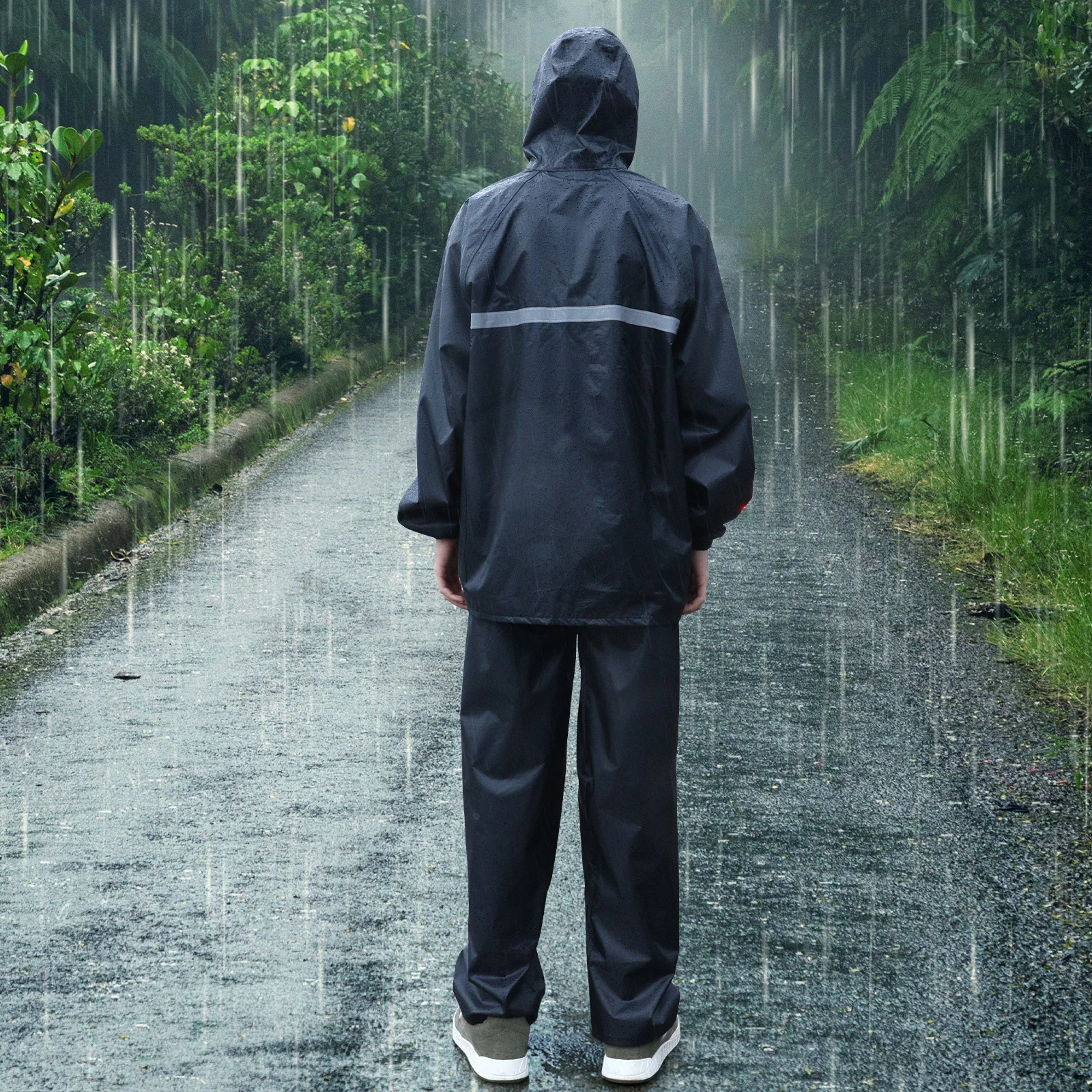 

Double Layer Raincoat Suit Lightweight Pongee XL Size Transparent Hat Unisex Adult Rain Jacket Pants Water Resistant Breathable