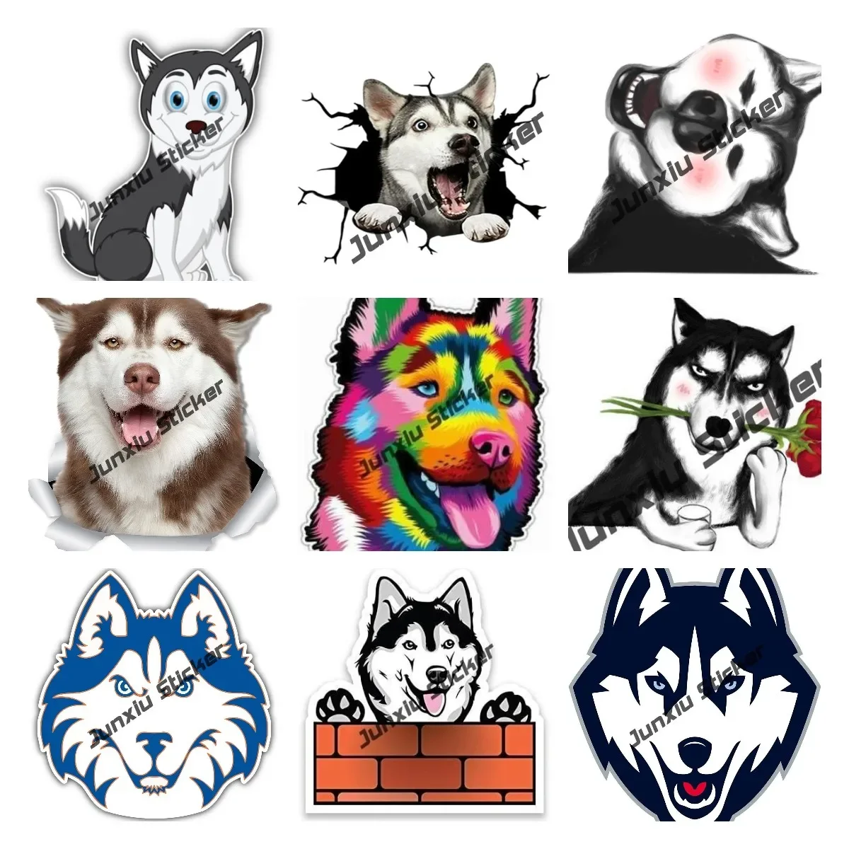 Słodkie zwierzątko pies Siberian Husky naklejka pies rasy Husky naklejka na zderzak Husky Crack naklejka pies kreatywny dom szyby samochodowe dekoracje