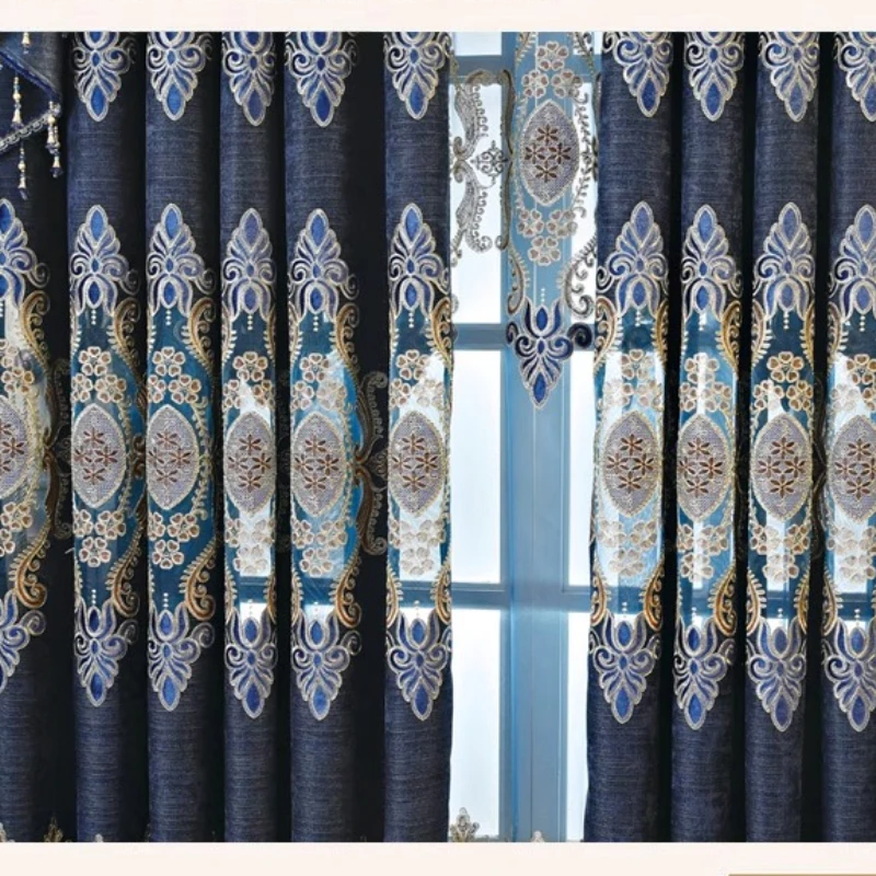 

Custom Size Modern Elegant European Luxury Embroidery Sheer White Tulle Blackout Curtains for Living Dining Room Bedroom