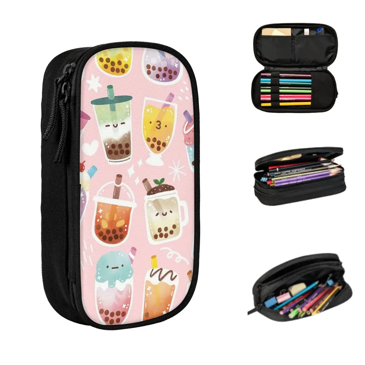 Boba Bubble Tea Pencil Cases Big Capacity Pen Bags Pen Box Pencil Pouch For Boys Girls Students Stationery School Office